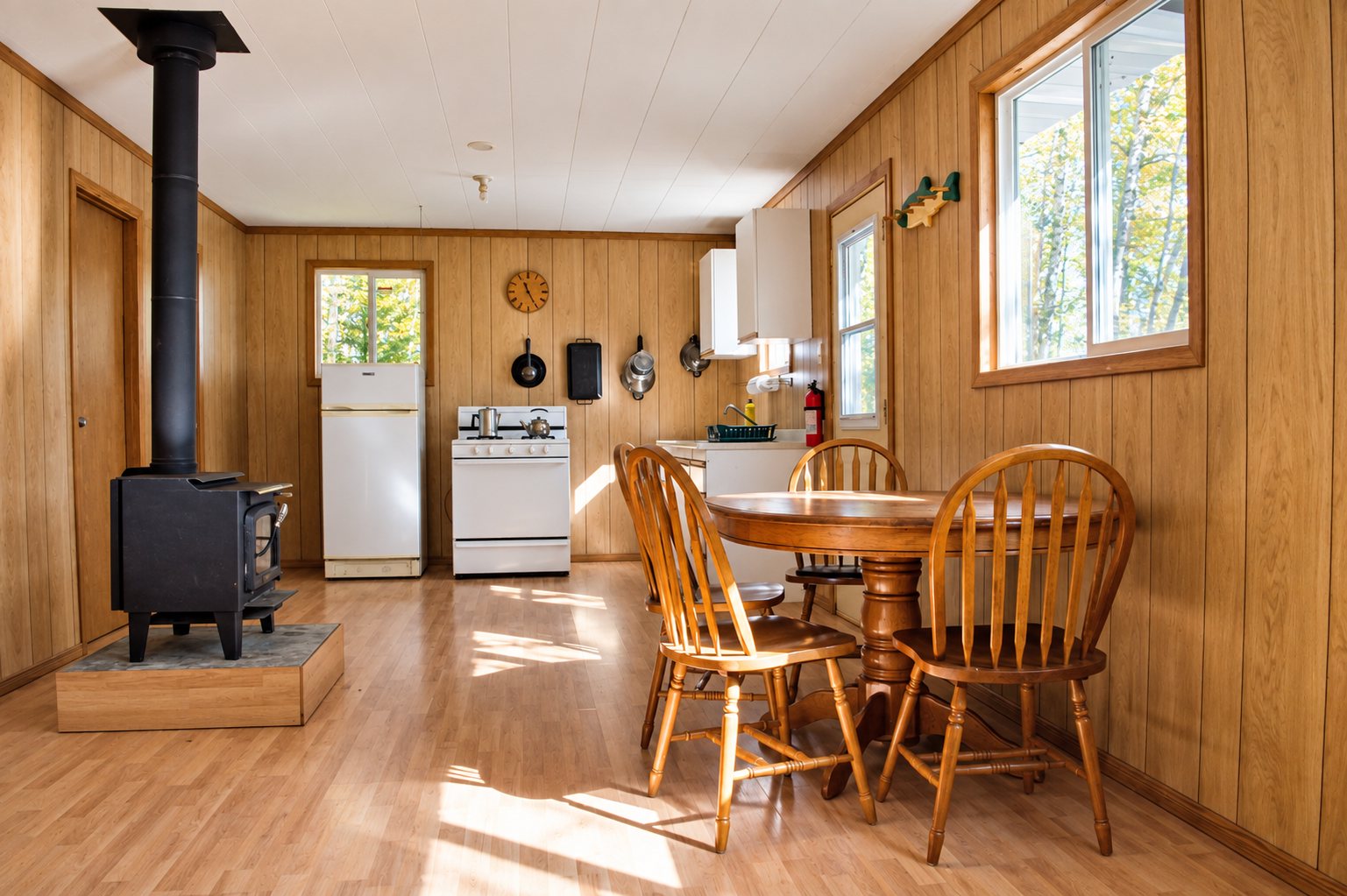 Bright interior of a Wesley's remote cabin