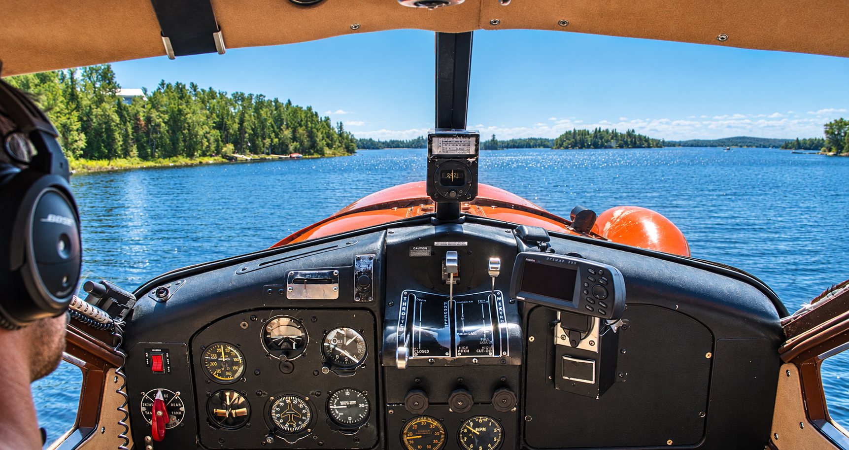 Floatplane flying above remote Northwestern Ontario