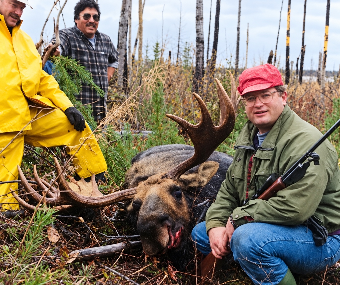 Hunters with Wesley’s Outposts record bull moose, measuring 63.5 inches across the antlers