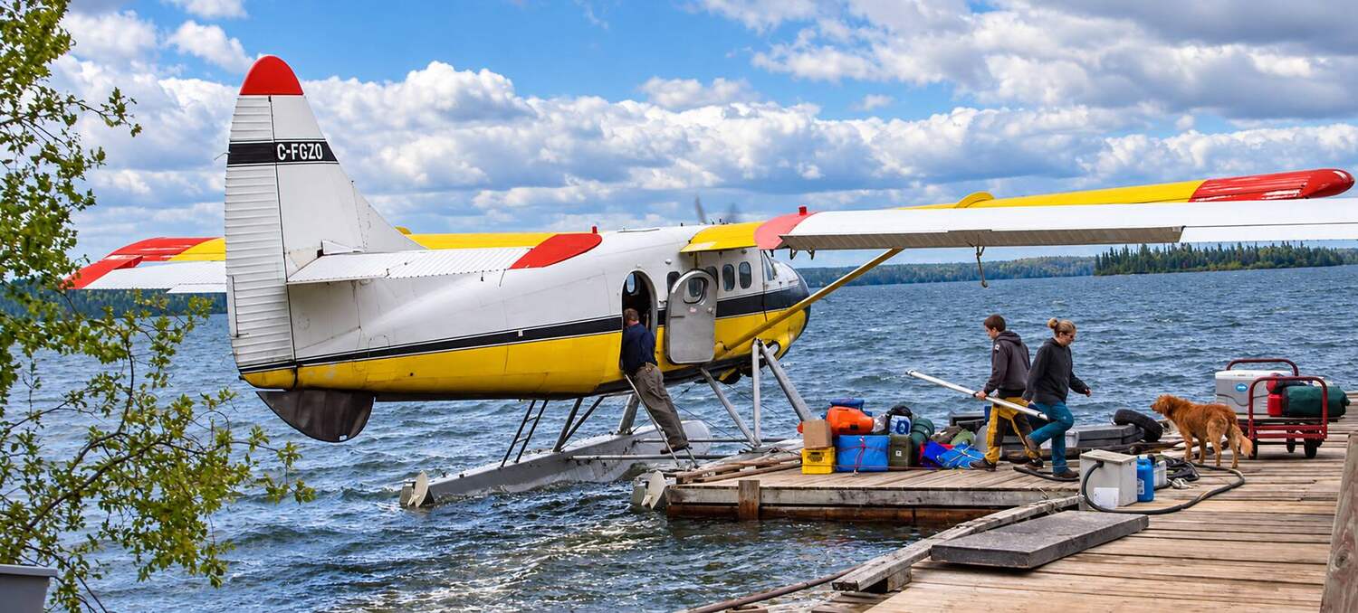 Floatplane at a remote lake dock